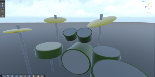 BandSimLIVE virtual drum kit built from cylinders and capsules in Unity