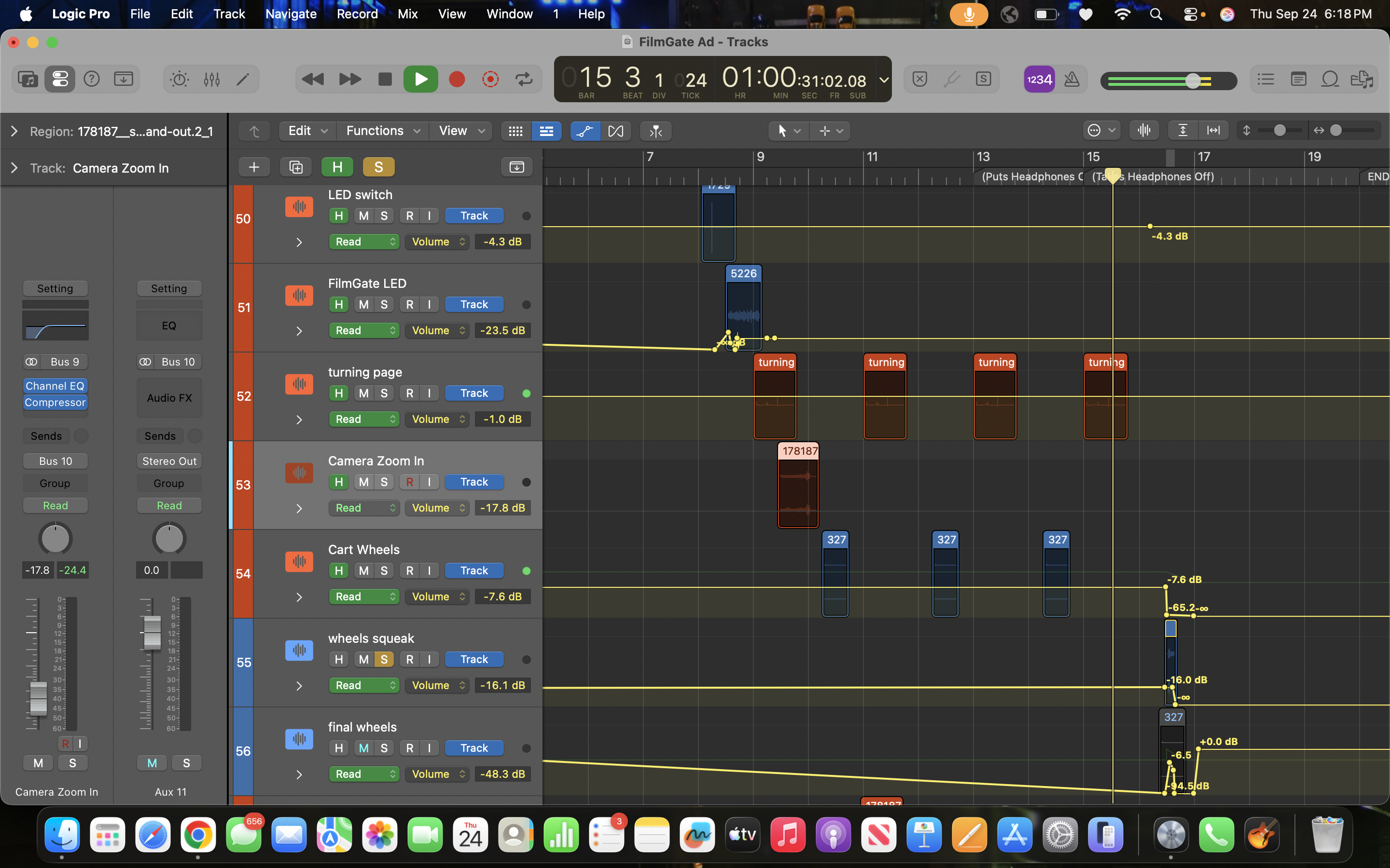 FilmGate audio production session in Logic Pro — view 1