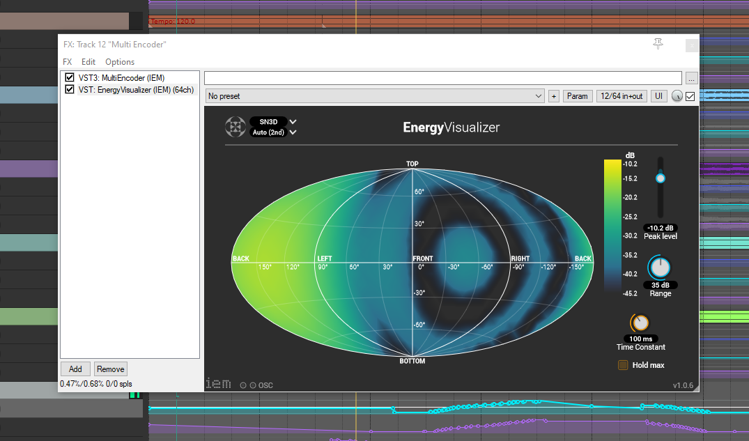 IEM EnergyVisualizer showing a different energy distribution across the ambisonic field